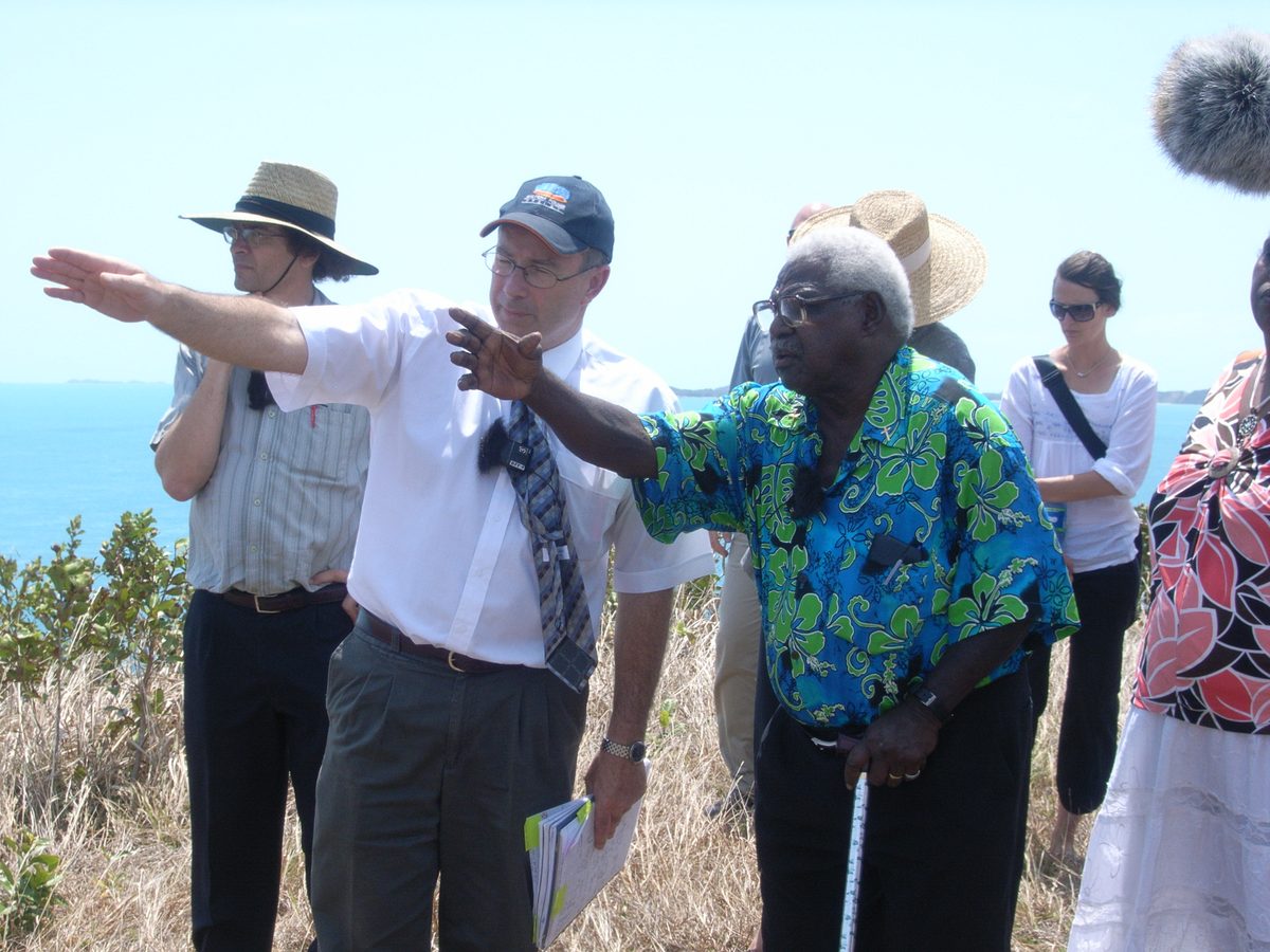 Father Manas giving evidence at the Kubin native title hearing, Torres Strait